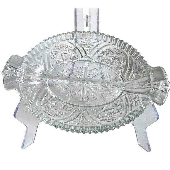 Vintage APEG Clear Pressed Glass Divided Relish Dish With Handles 10" GrannyCore - Picture 1 of 12
